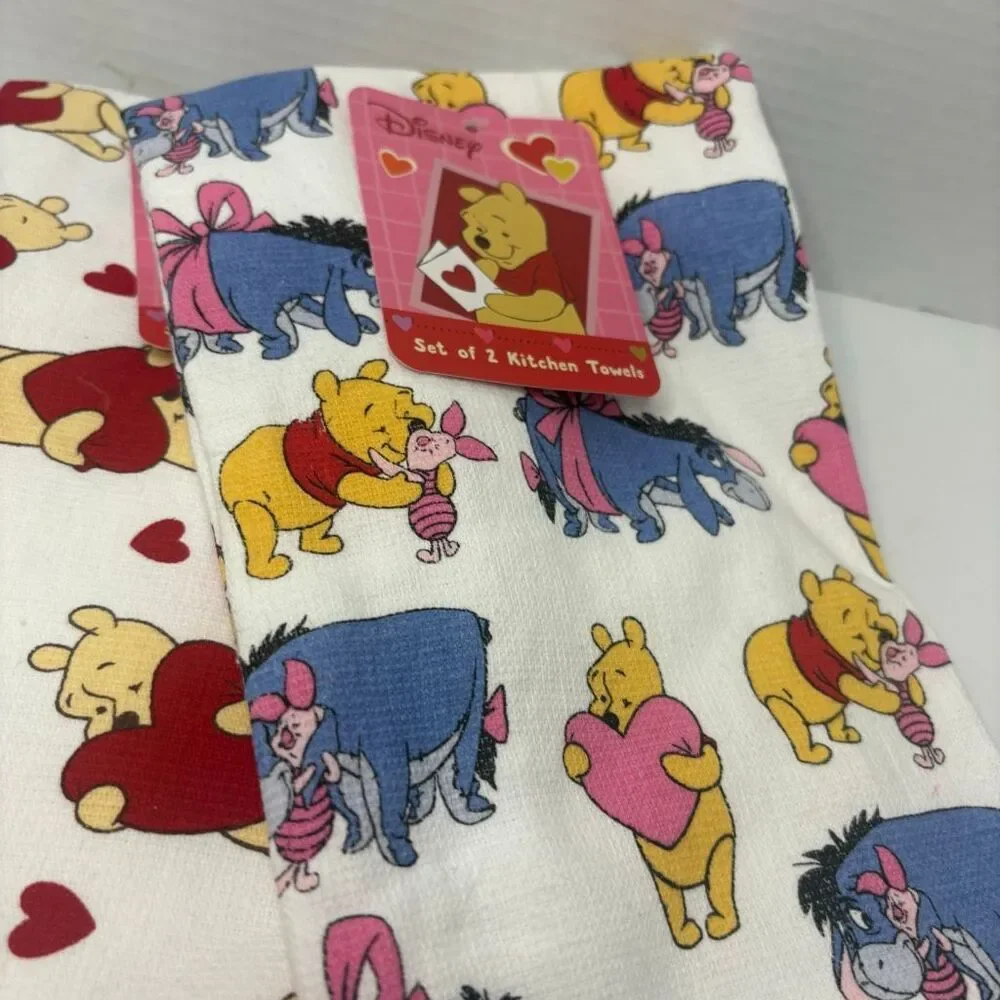 Disney Winnie the Pooh Valentines Day Kitchen Towels NWT Pooh Eeyore Piglet